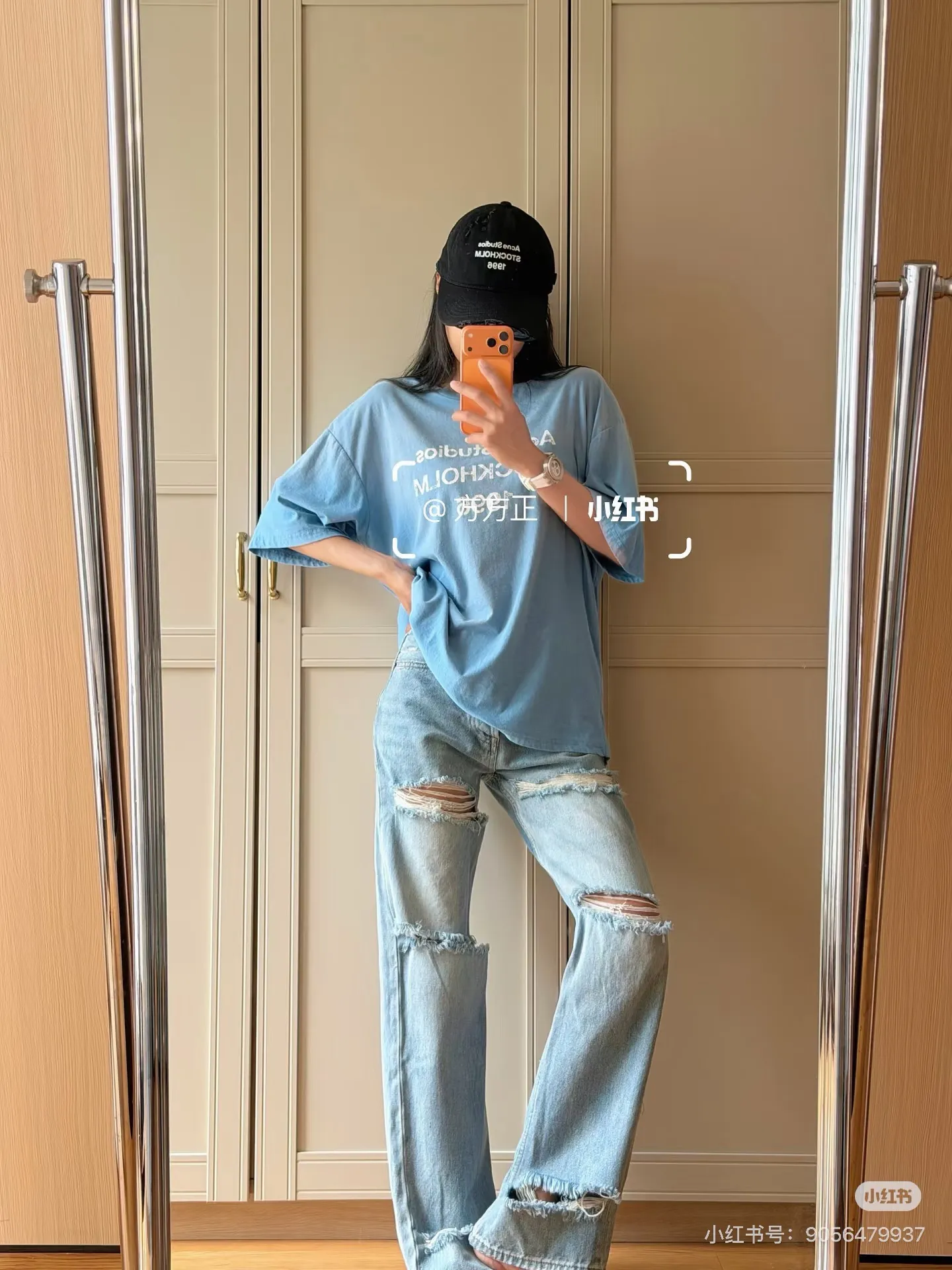 Acne washed ripped jeans upper body picture